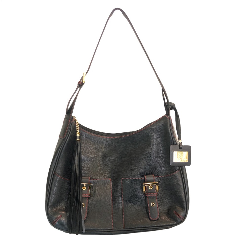 Pelle Borsa black pebble leather handbag